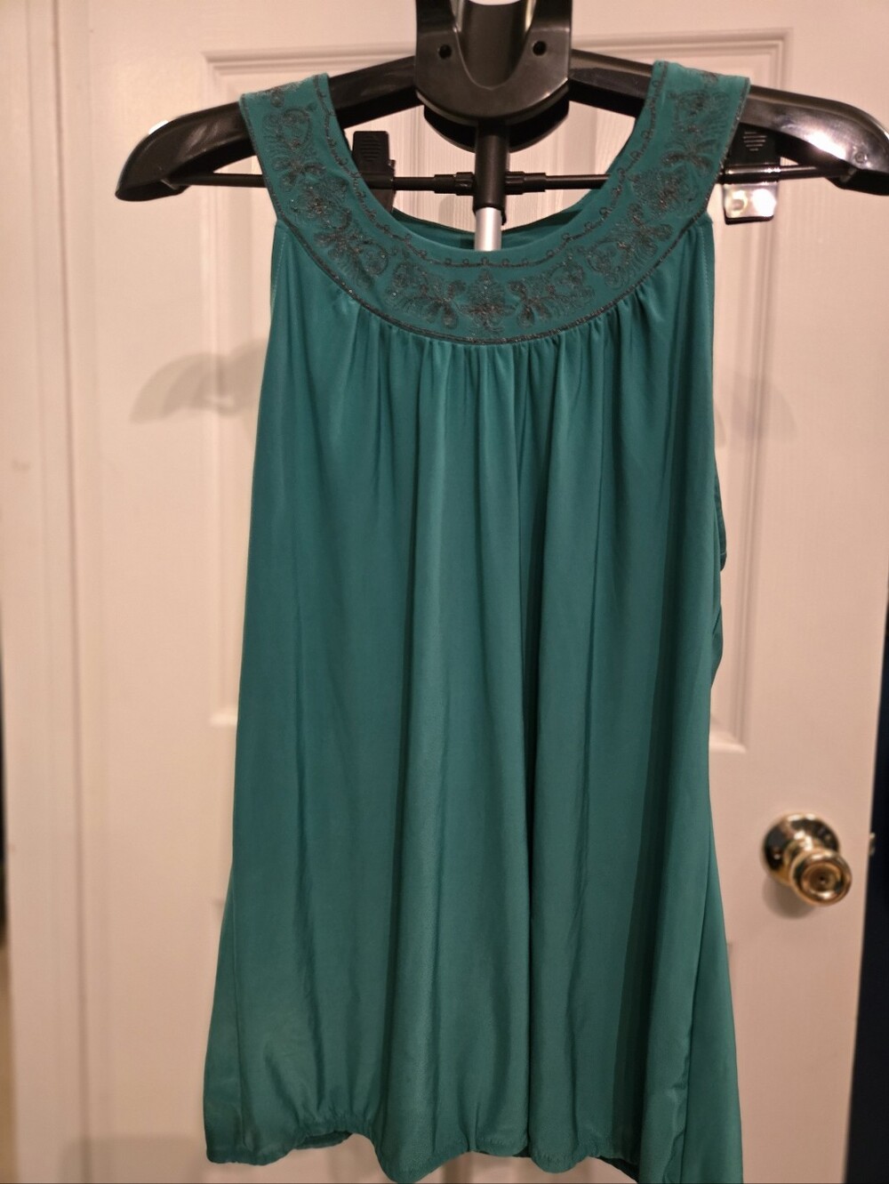 The Limited Teal Sleeveless Embroidered Neckline Tank